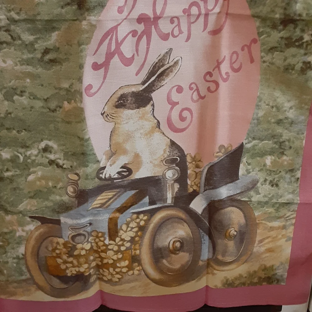 PAIR WILLIAMS SONOMA Happy Easter Pastel Pastoral Cotton Linen Blend Italy